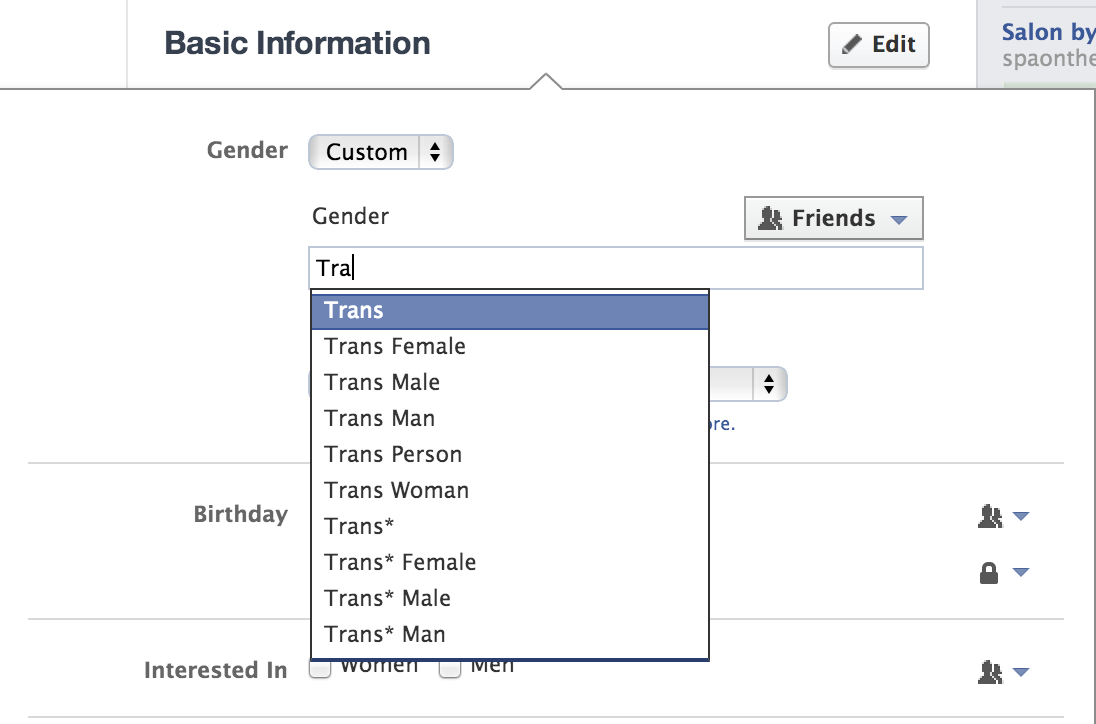 Facebook Gender Options