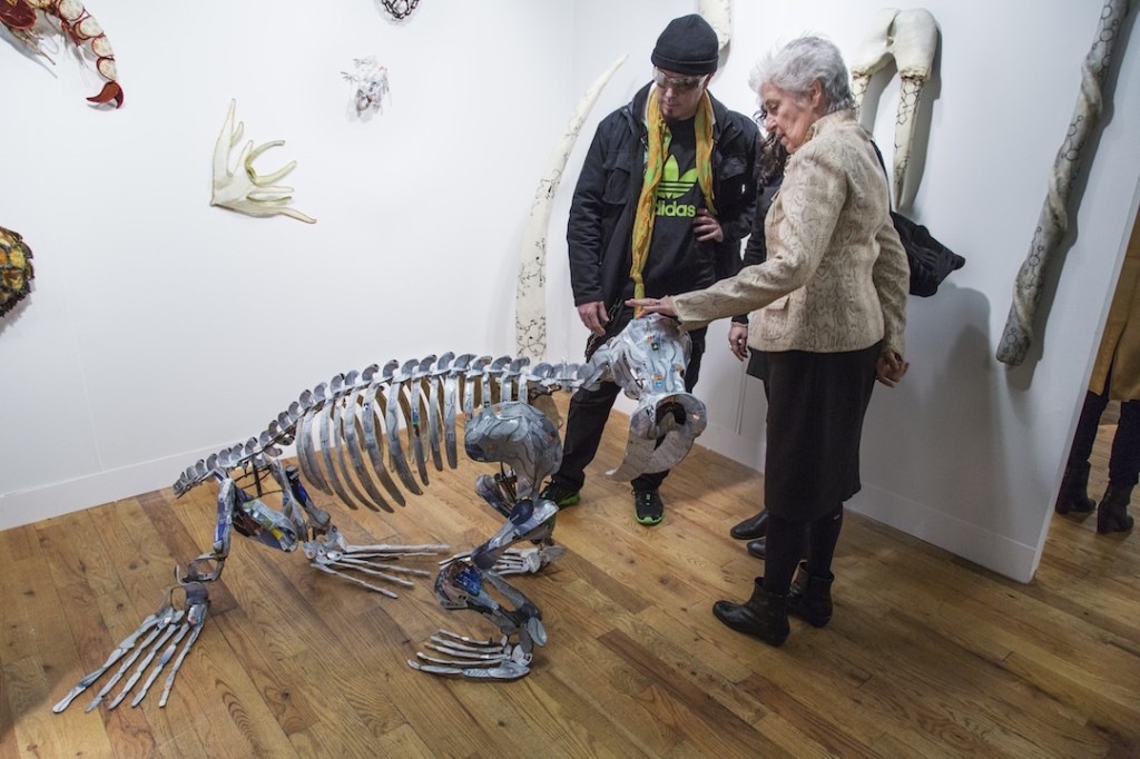 Christy Rupp's skeleton sculpture is made of clipped up credit cards 